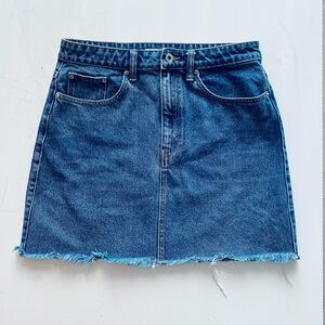 Zara TRF Large Blue Denim Mini Skirt - Raw Hem